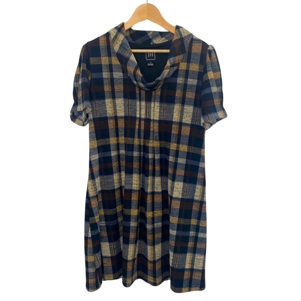 JH cowl neck plaid dress in size xl. Polyester/spandex blend.